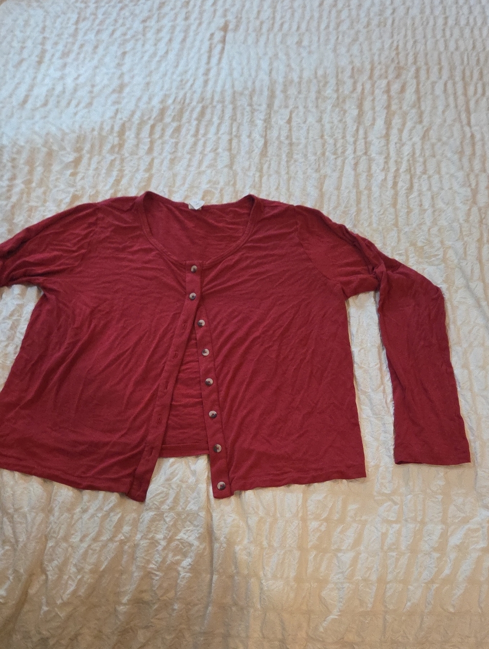 kate quinn Red Button-Front Long Sleeve Top